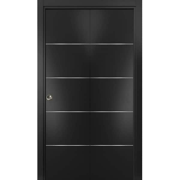 0020 84 in. x 96 in. Flush Solid Wood Black Finished Wood Bifold Door with Hardware