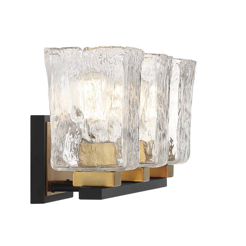Sidney Matte Black and Brass 3-Light Bathroom Vanity