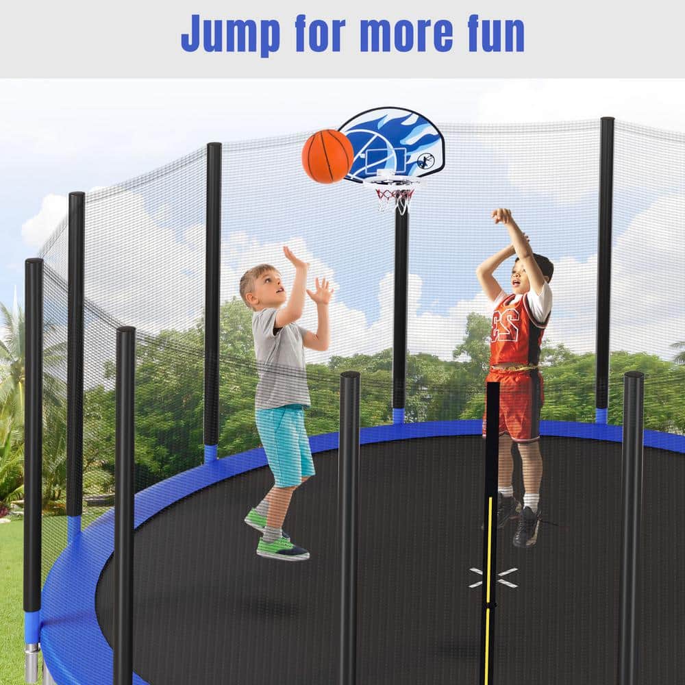 16FT Blue Round Outdoor Trampoline with Basketball Hoop