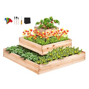 Raised Garden Bed, 3.7 ft. x 3.7 ft. x 1.7 ft. Wooden Planter Box Outdoor Planting Boxes with Open Base