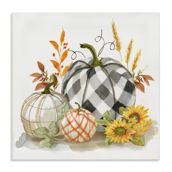 Stupell Industries Fall Patchwork Patterned Pumpkins by Nan Unframed Graphic Nature Art Print 30 in. x 30 in.