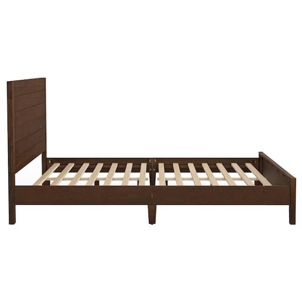 Lessio Dark Brown Mid-Century 13.7 in. Solid Wood Frame King Platform Bed with Wooden Slats, Headboard, Easy Assembly