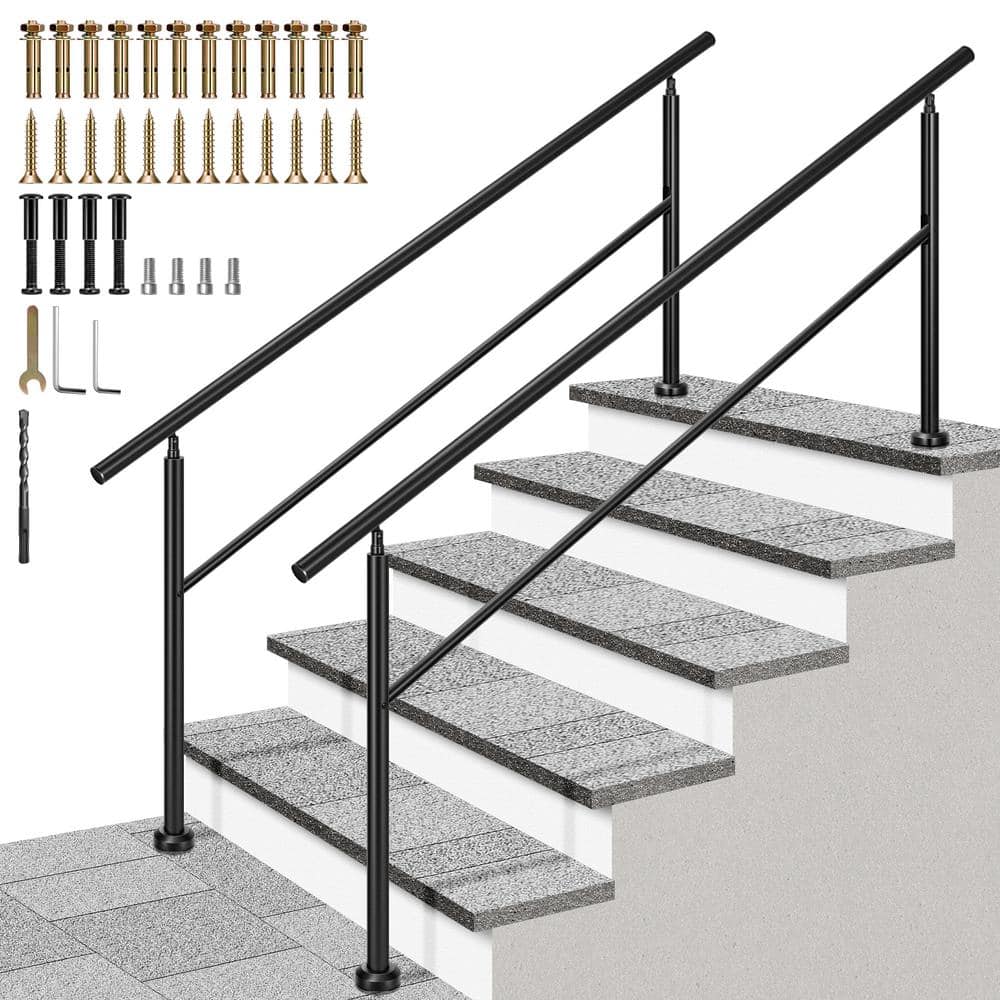 6-Step 36 in. H x 85 in. W Black Alloy Steel Round Handrail Stair Railing Kit (2-Pack) price history on PriceWatchPro