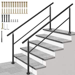 2-Pack 6 Step 36 in. H x 85 in. W Black Wrought Iron Round Handrail Stair Railing Kit