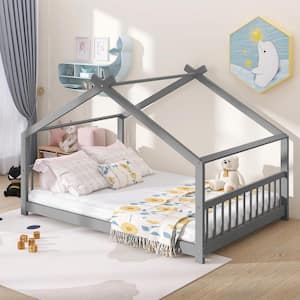 Gray Low Full Size Wood House Bed