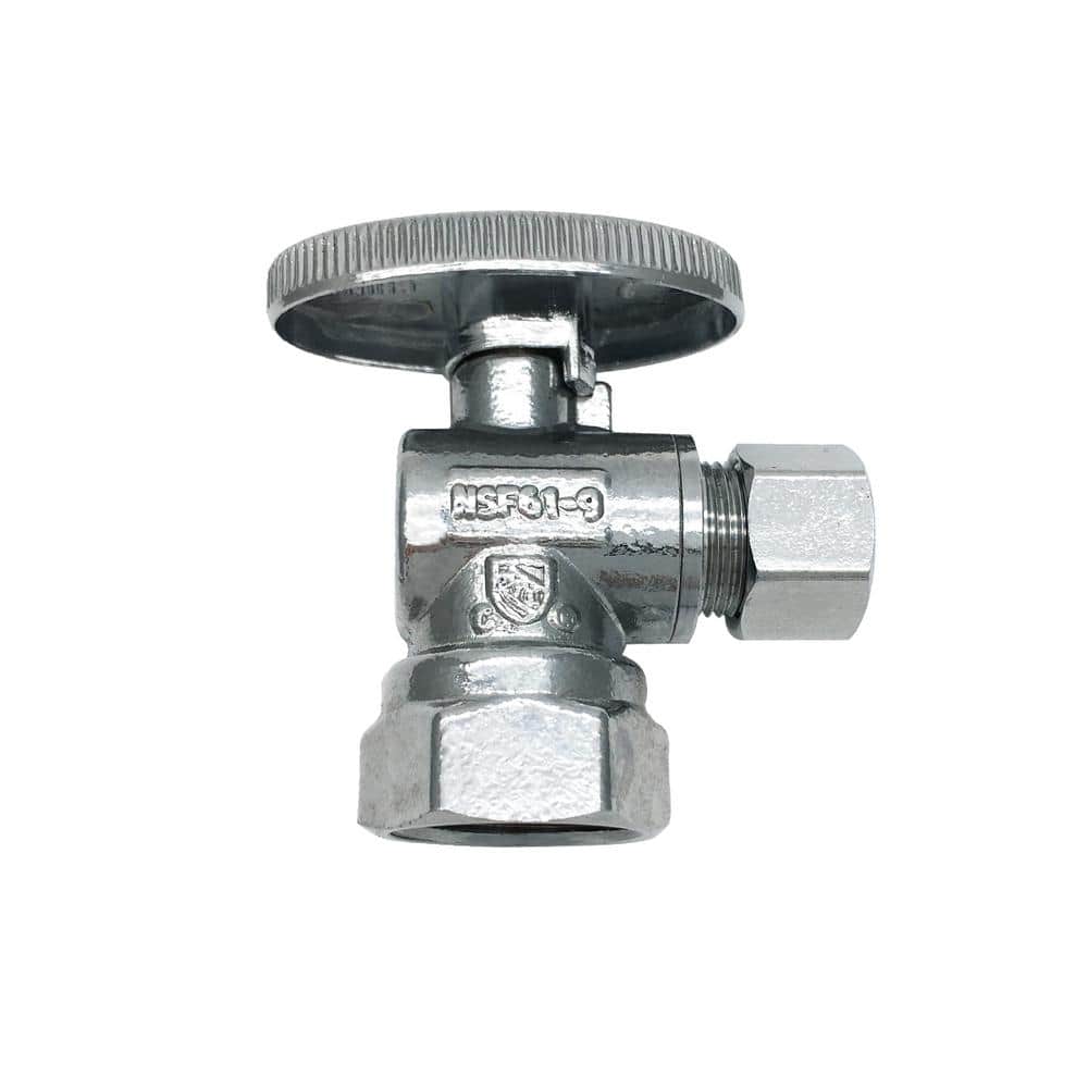 Chrome Brass Quarter-Turn Angle Stop Valve, 1/2" FIP Inlet