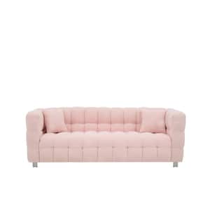 80 in. Wide Square Arm Teddy Fabric Modern Rectangle Upholstered Sofa in Pink