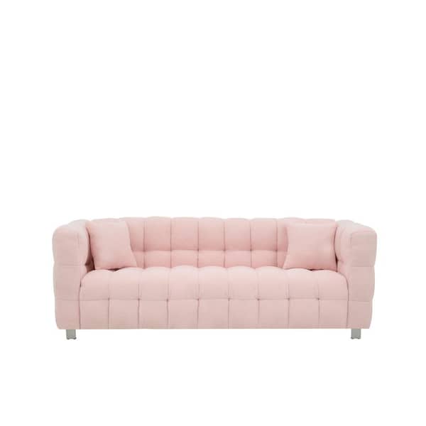 Z-joyee 80 in. Wide Square Arm Teddy Fabric Modern Rectangle Upholstered Sofa in Pink