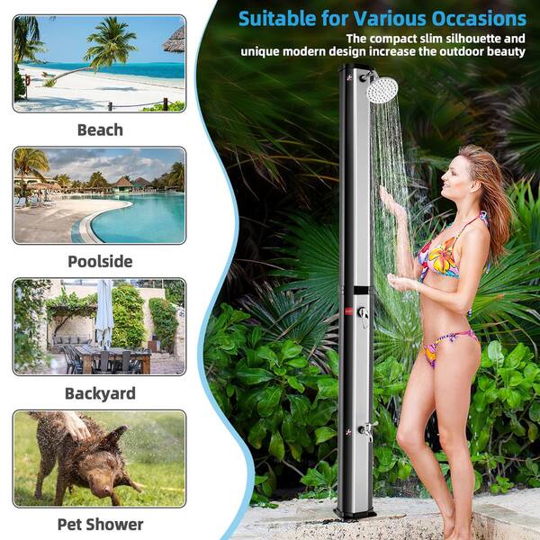 MAMIZO Outdoor Solar Shower - 16 Gallon Solar Heated Shower With Rotating Head & Foot Tap For Pool, Garden & Beach