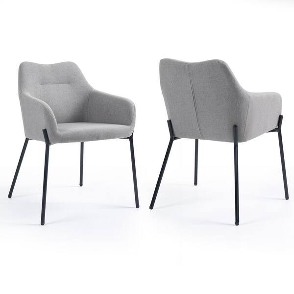 Glamour Home Baran Gray Fabric Dining Chair with Iron Accent Legs Set of 2