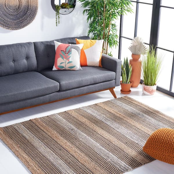 Natural Fiber Black/Beige 9 ft. x 12 ft. Striped Woven Area Rug