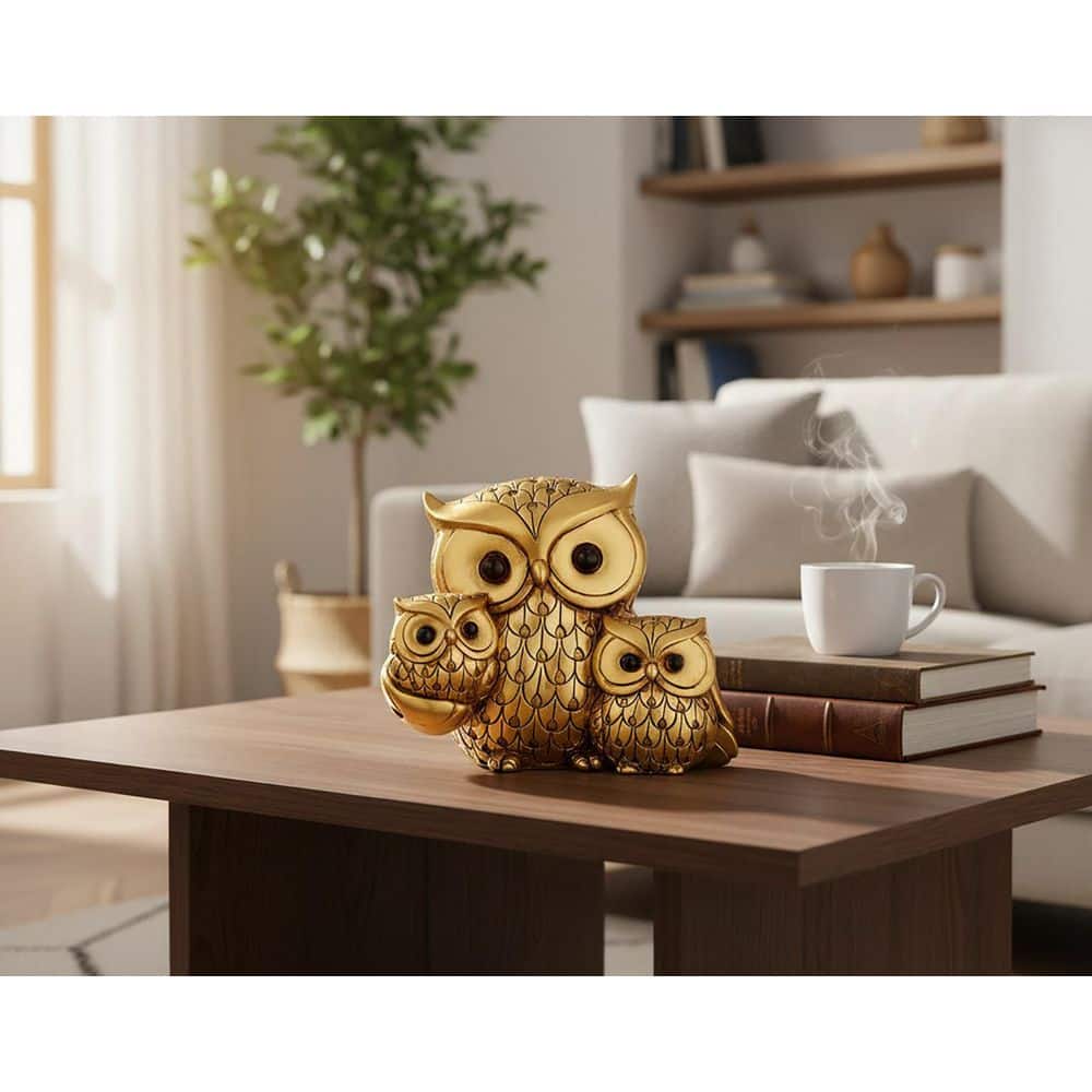 5.3” x 7.08” Gold Owl Figurine Decor - Stylish Bird Statue for