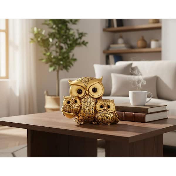 5.3” x 7.08” Gold Owl Figurine Decor - Stylish Bird Statue for