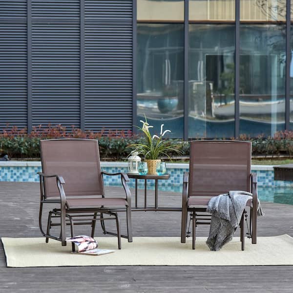 Outsunny Brown 3-Piece Sling Patio Conversation Set with