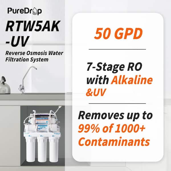 7-Stage Reverse Osmosis Water Filtration System with Alkaline Remineralization and UV Filter, Plus Extra 3-Pre-filters