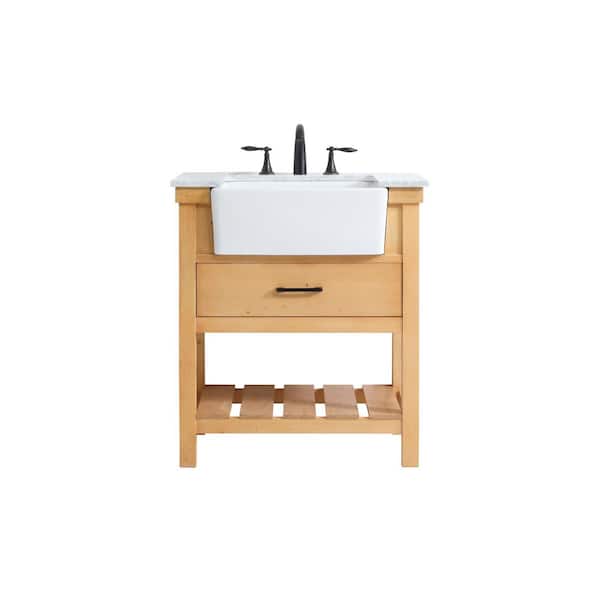 Unbranded Simply Living 30 in. W x 22 in. D x 34.125 in. H Bath Vanity in Natural Wood with Carrara White Marble Top