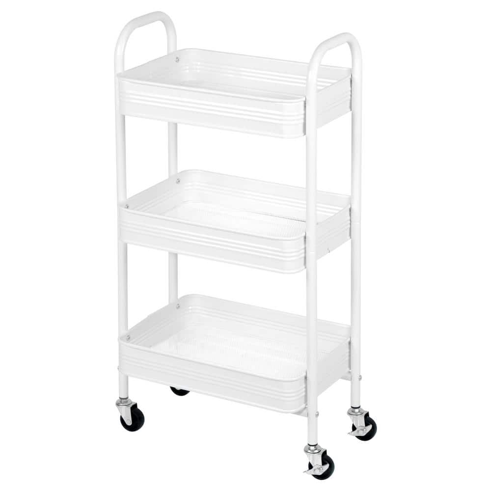 Richards 3-Tier Rolling Metal Storage Cart with Wheels in White 999-7002 -  The Home Depot