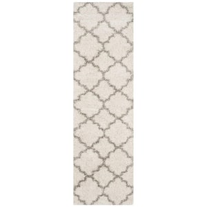 Hudson Shag Ivory/Gray 2 ft. x 10 ft. Geometric Quatrefoil Runner Rug