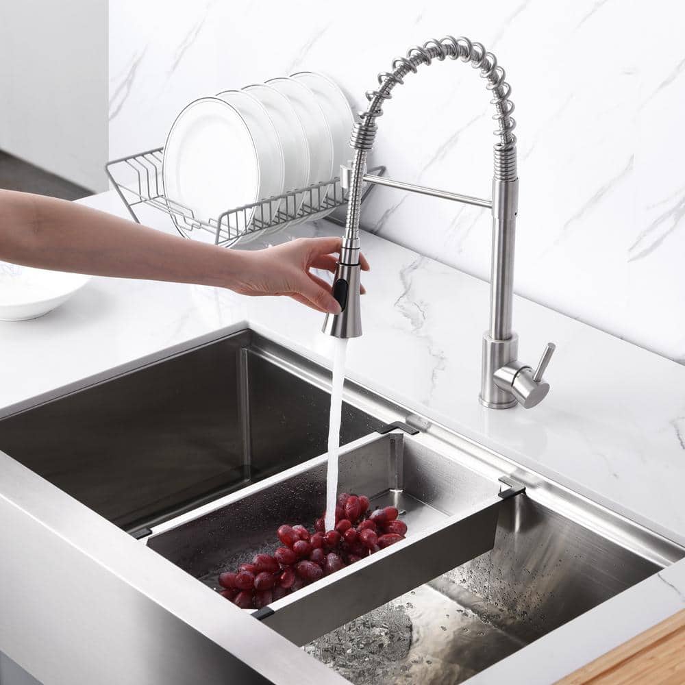 33" Stainless Steel Farmhouse Apron Single Bowl Kitchen Sink Workstation