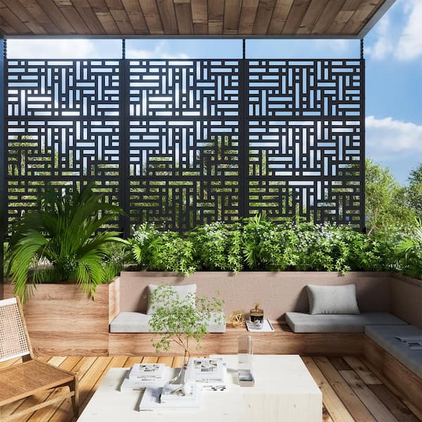 72 in. H x 47 in. W Galvanized Metal Wall Sculptures Outdoor Privacy Screens Garden Fence in Black
