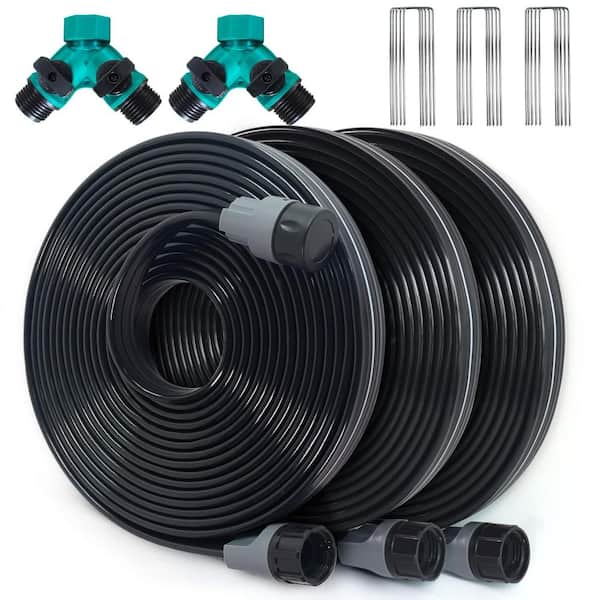 75 Ft Sprinkler Soaker Hose Flat Dual Spray Black 3 Pack