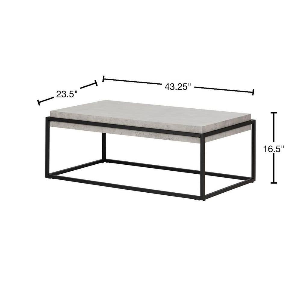 Mezzy Industrial Rectangular Coffee Table in Concrete Gray and Black