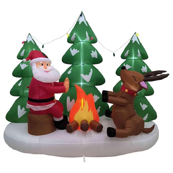 LED Lighted Inflatable Santa and Reindeer Outdoor Christmas Decoration-8'