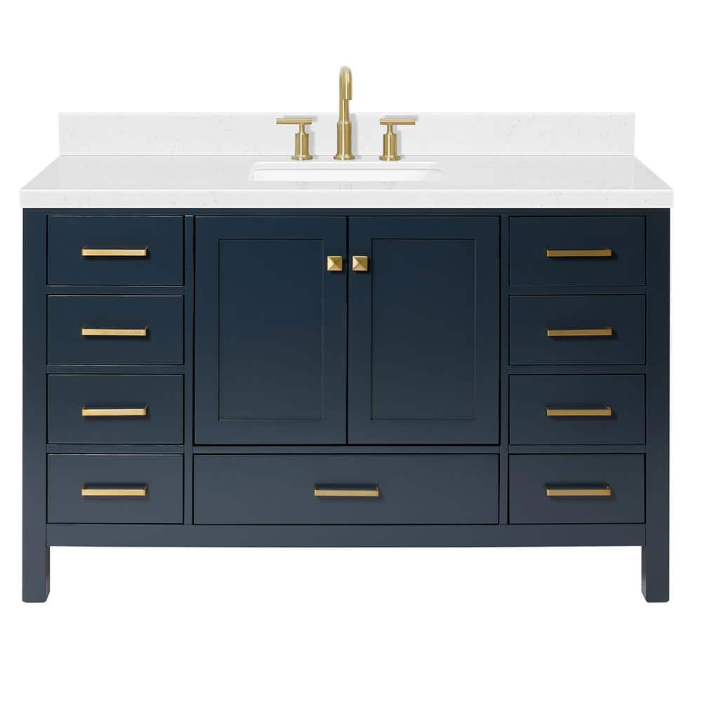 Midnight Blue Single Sink Vanity with Carrara Quartz Top