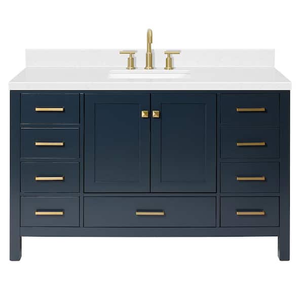 Cambridge 54 in.W x 22 in.D x 36 in.H Single Rectangle Sink Bath Vanity in Midnight Blue with Carrara White Quartz Top