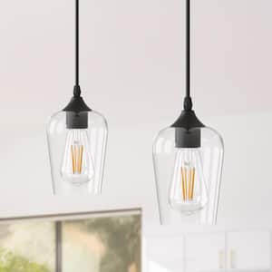 1-Light Modern Matte Black Wine Pendant Light with Clear Glass Shade for Dining Table Kitchen Island (2-Pack)