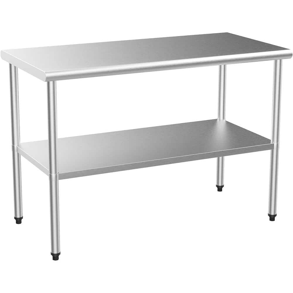 48" Stainless Steel Work Table with Galvanized Undershelf and Backsplash
