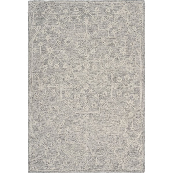 Jade Vintage Floral Hand-Tufted Wool Oriental Gray 8 ft. x 10 ft. Indoor Area Rug