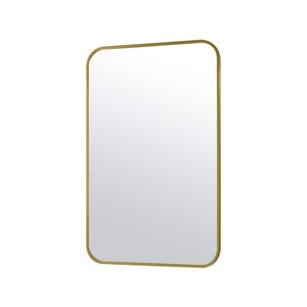 XRAMFY 30 in. W x 48 in. H Rectangular Modern Aluminum Alloy Framed Rounded Gold Wall Mirror