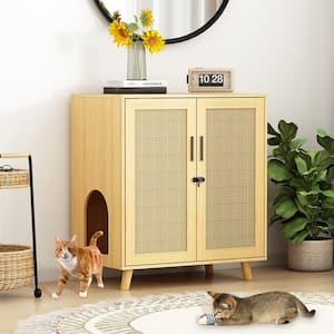Modern Cat Litter Box Enclosure for Rooms, Indoor Hidden Litter Box Furniture Cat Washroom Storage With Lock Sisal Door