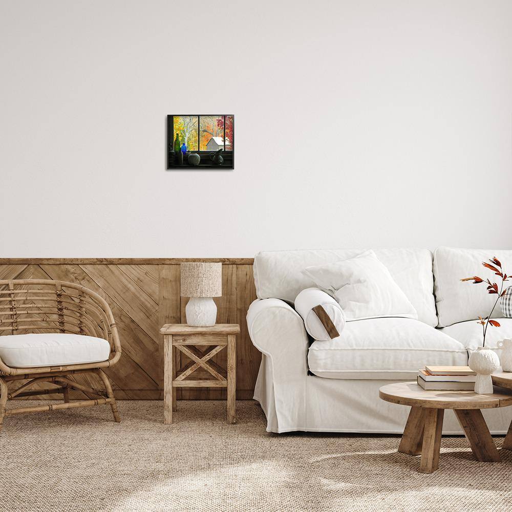 Fall Foliage Landscape Framed Canvas Print in Black Frame