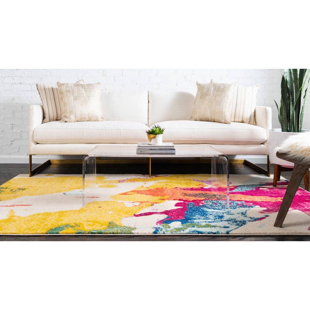Catalan Beige and Multicolor Abstract Rectangular Area Rug