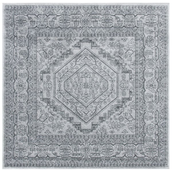 Adirondack Light Gray/Dark Gray 4 ft. x 4 ft. Border Medallion Square Area Rug