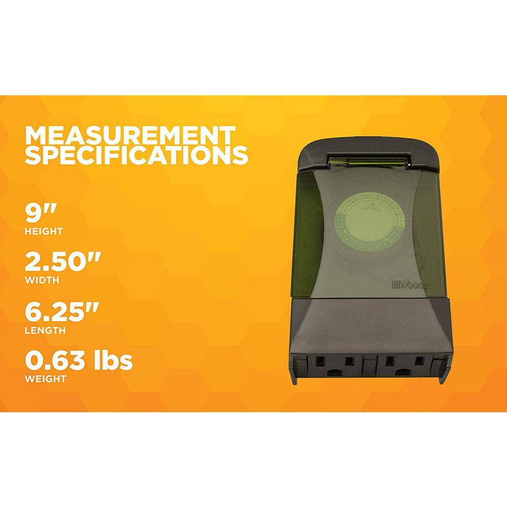 Black Outdoor Mechanical Timer with 2 Grounded Outlets