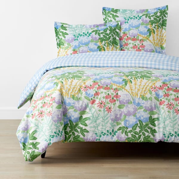 The Company Store Company Cotton Floral Blossom White Multi Twin Cotton Percale Duvet Cover