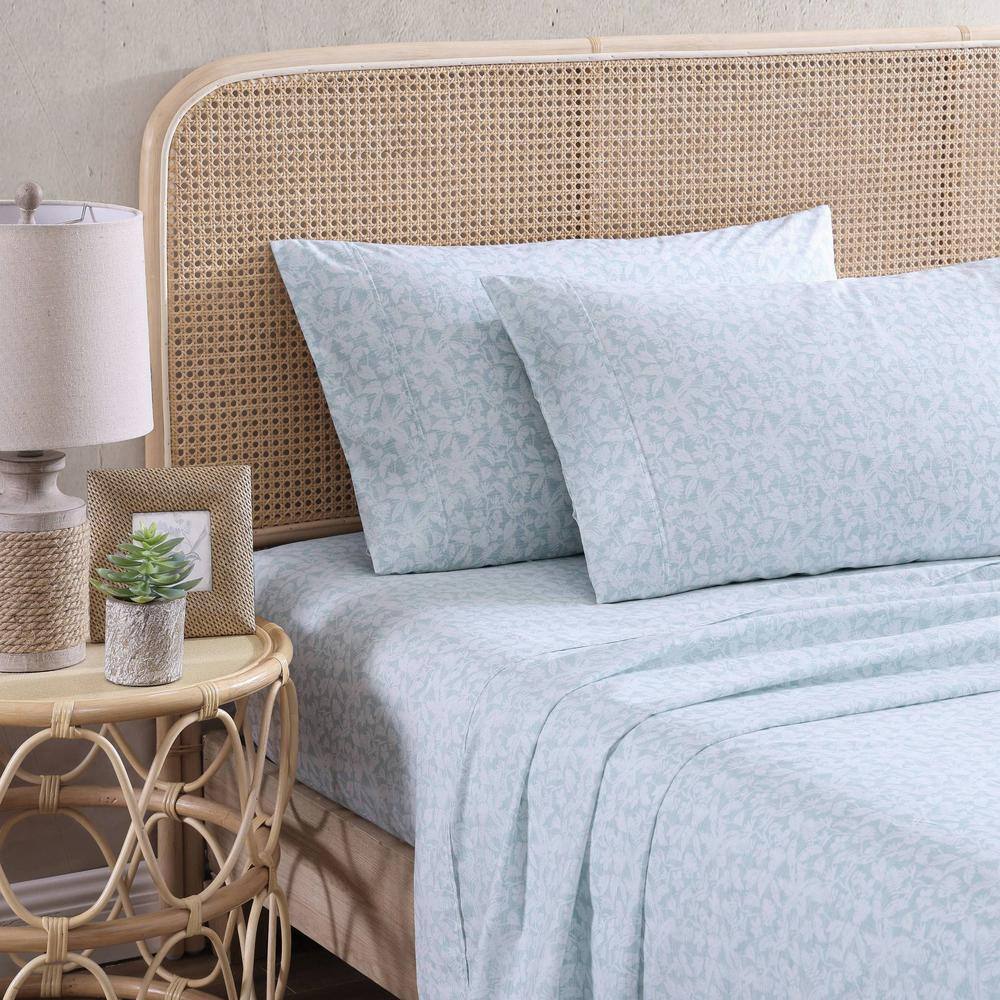 Koya Bay Blue Cotton Percale Queen Sheet Set with Pillowcases