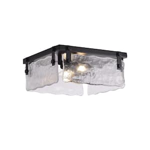 Elvira 11.8 in. Black 2-Light Hand Crafted Glass Square Flush Mount