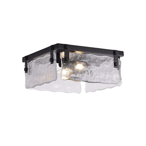 Jojospring Elvira 11.8 in. Black 2-Light Hand Crafted Glass Square Flush Mount