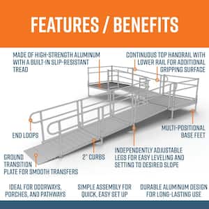 PATHWAY 20 ft. L-Shaped Aluminum Wheelchair Ramp Kit with Solid Surface Tread, 2-Line Handrails and (2) 5 ft. Platforms