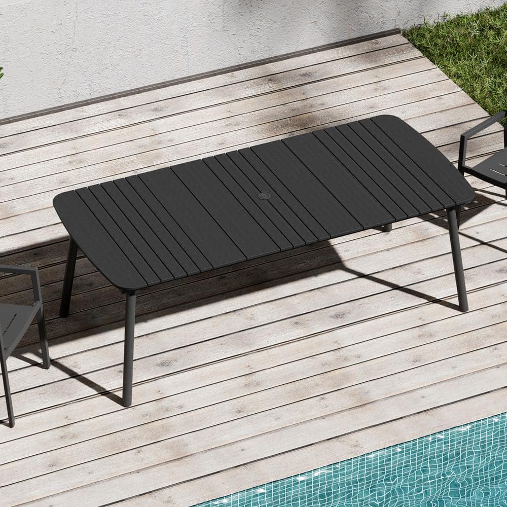 Black Rectangular 81.5 in. Aluminum Outdoor Dining Table with Umbrella Hole price history on PriceWatchPro