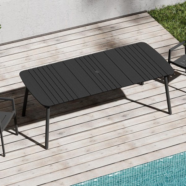 Black Rectangular 81.5 in. Aluminum Outdoor Dining Table with Umbrella Hole
