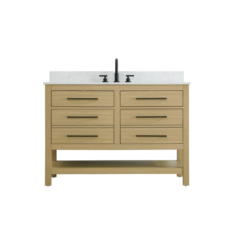 48 in. Single Sink Honey Brown Bath Vanity with White Engineered Marble Top and Backsplash price history on PriceWatchPro