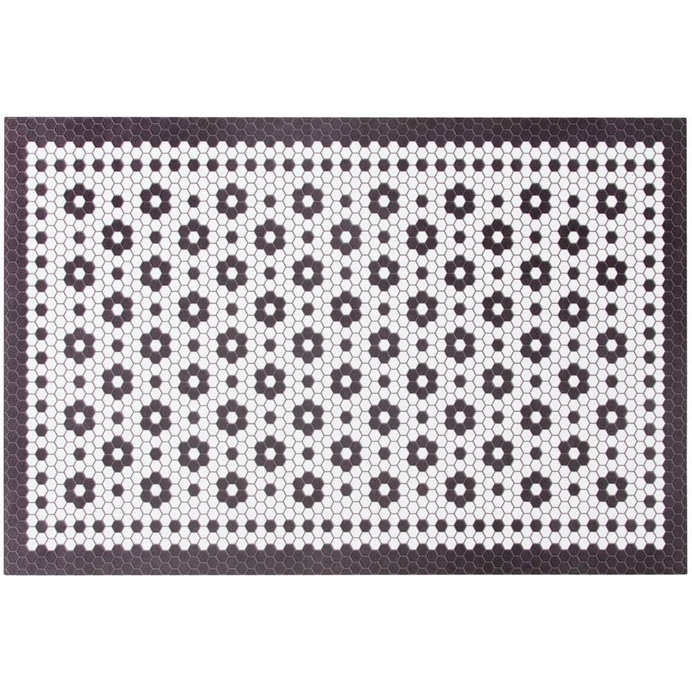 StyleWell Vintage Tile Black/White 3 ft. x 5 ft. Vinyl Area Rug 8219.81 ...