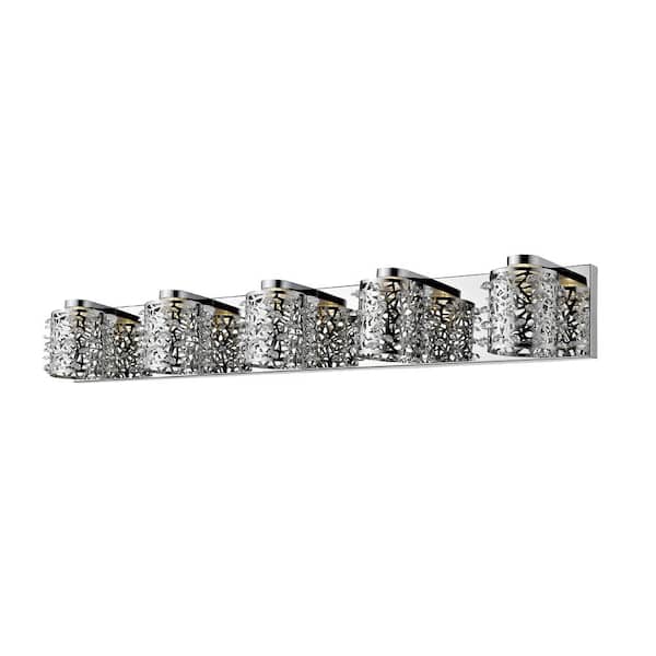 Unbranded Fortuna 36.22 in. 5-Light Chrome Integrated LED Shaded Vanity Light with Chrome and Crystal Glass Shade