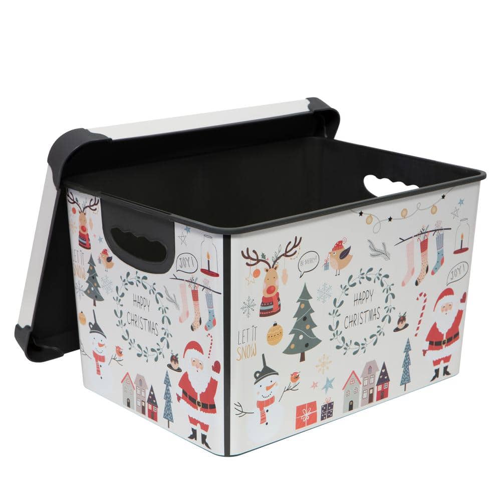 Happy Christmas Design Stackable Plastic Storage Tote with Lid