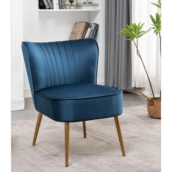 US Pride Furniture Sauter 23.2 in. Wide Mid-Century Modern Navy Blue Microfiber Accent Chair